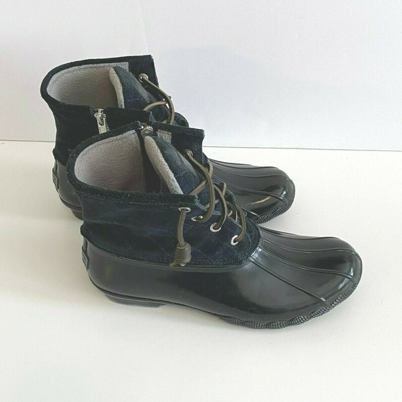 Sperry Saltwater Duck Boots Womens 8M Black Quilted Zipper Winter Rain Boots - Picture 1 of 6